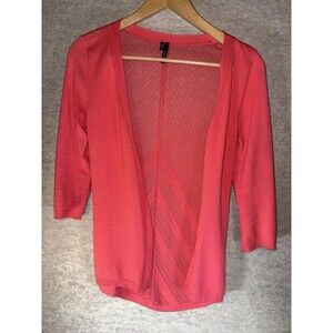 Maurices Open Front Cardigan Size Small Crochet Back Pink 3/4 Sleeve